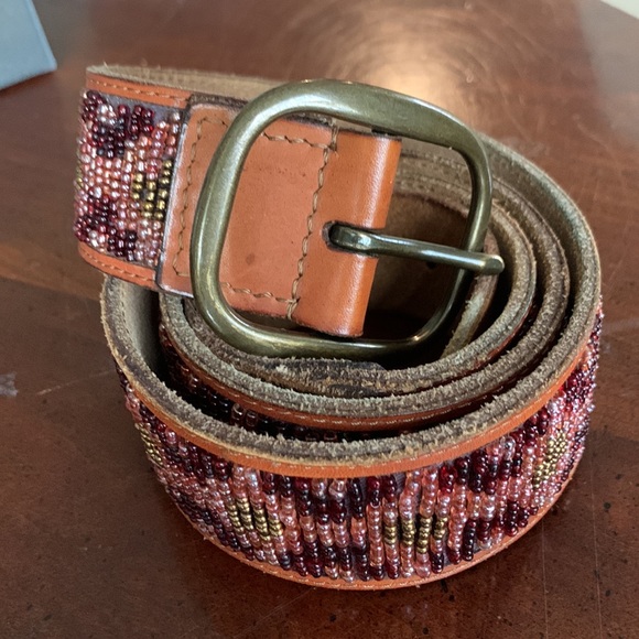 Lucky Brand Accessories - Lucky Brand Red Pink Leather Beaded Belt
